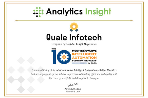 Quale Infotech - 10 Most Innovative Intelligent Automation Solution Providers 2020