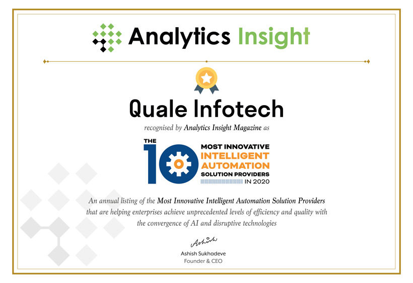 Quale Infotech - 10 Most Innovative Intelligent Automation Solution Providers 2020