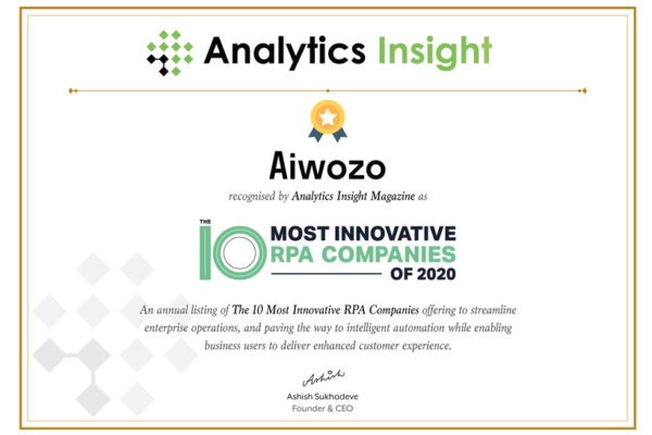 Aiwozo - 10 Most Innovative RPA Companies of 2020